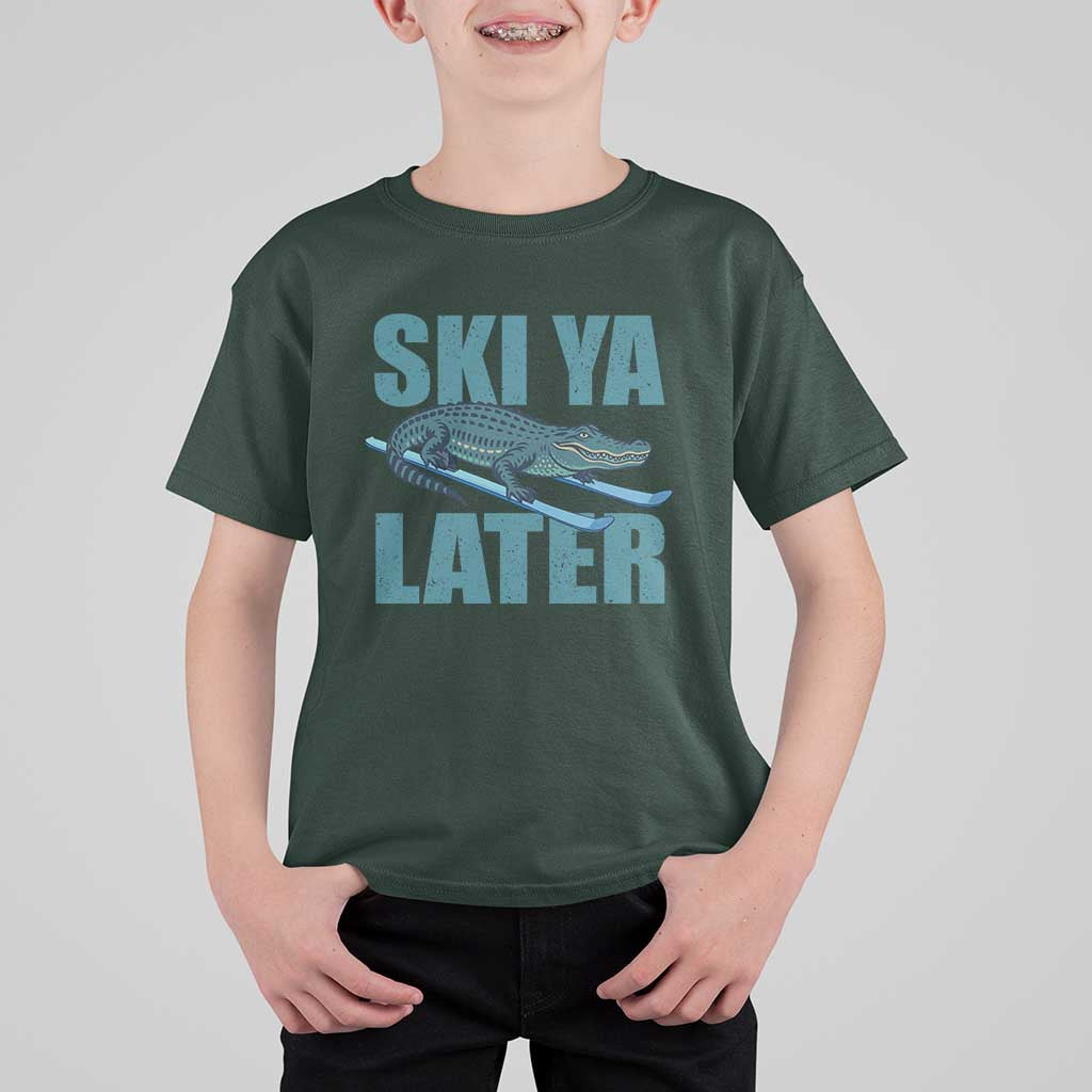 Funny Skiing Alligator T Shirt For Kid Ski Ya Later Skier Winter Sport - Wonder Print Shop