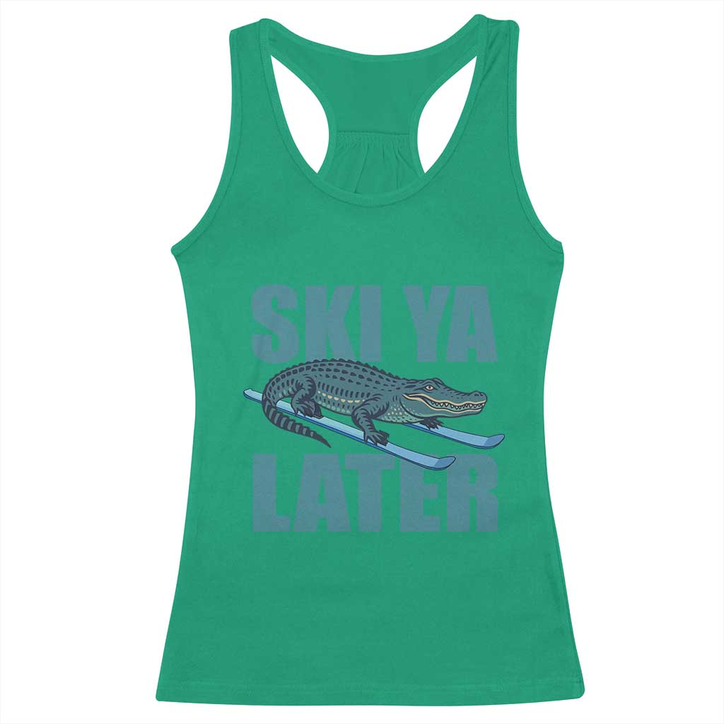 Funny Skiing Alligator Racerback Tank Top Ski Ya Later Skier Winter Sport - Wonder Print Shop