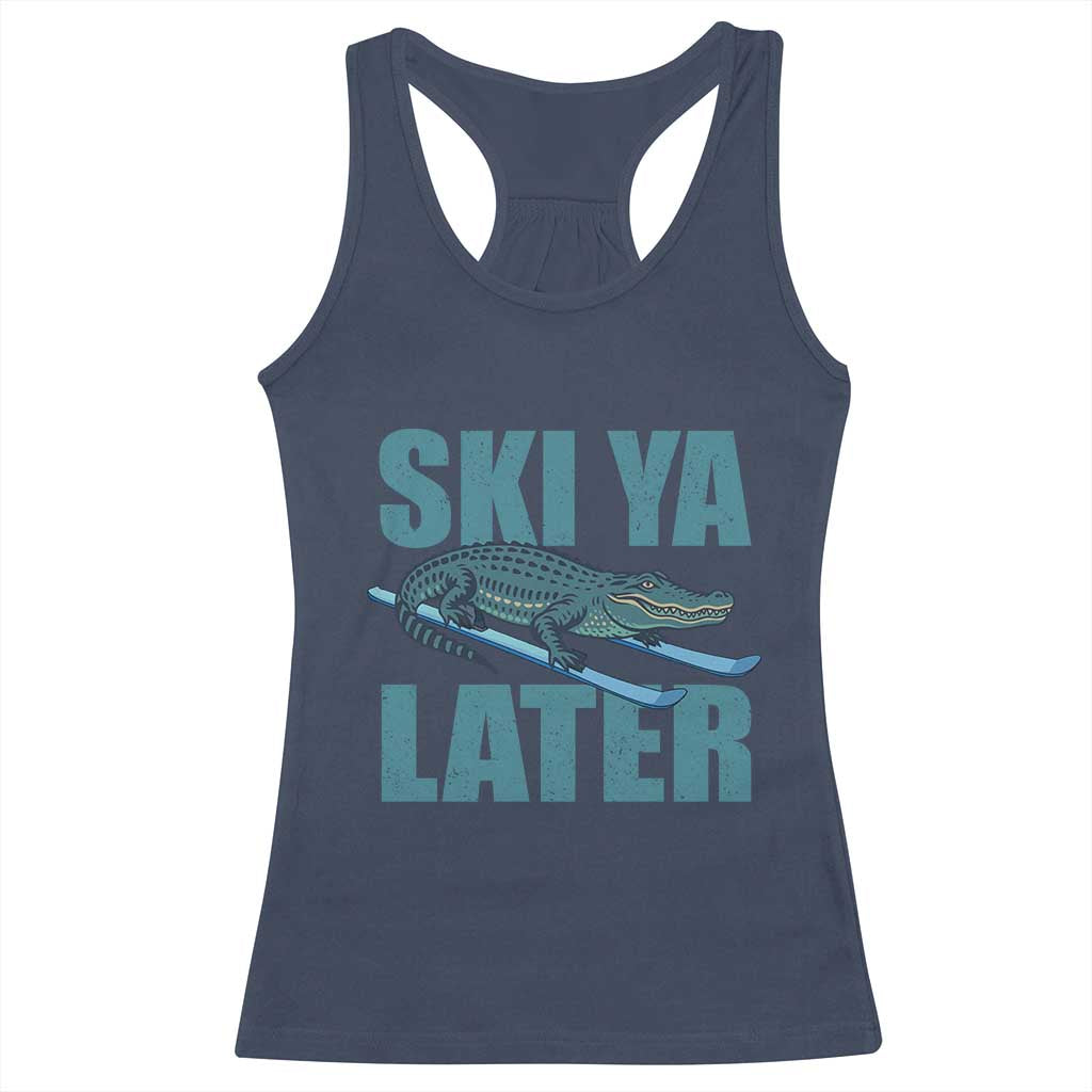 Funny Skiing Alligator Racerback Tank Top Ski Ya Later Skier Winter Sport - Wonder Print Shop