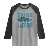 Funny Skiing Alligator Raglan Shirt Ski Ya Later Skier Winter Sport - Wonder Print Shop