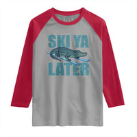 Funny Skiing Alligator Raglan Shirt Ski Ya Later Skier Winter Sport - Wonder Print Shop