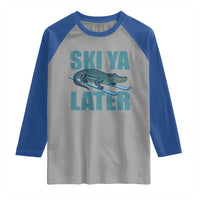 Funny Skiing Alligator Raglan Shirt Ski Ya Later Skier Winter Sport - Wonder Print Shop