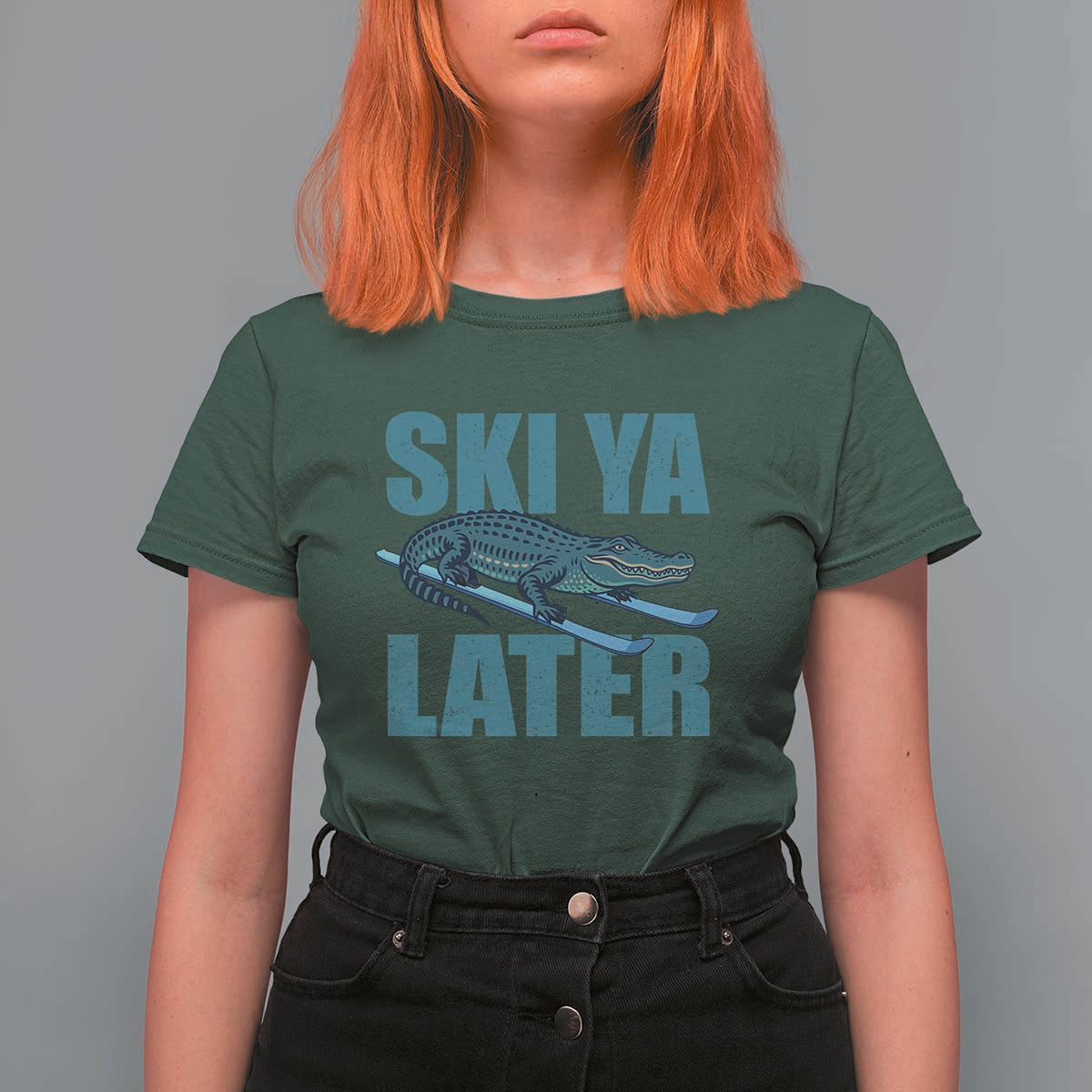 Funny Skiing Alligator T Shirt For Women Ski Ya Later Skier Winter Sport - Wonder Print Shop