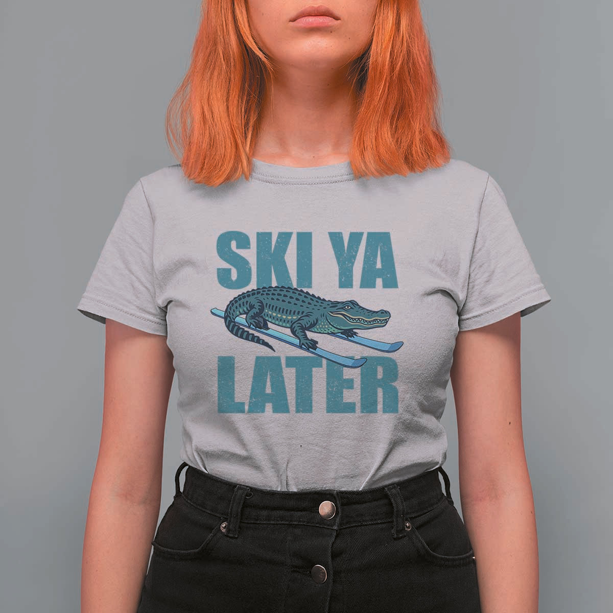 Funny Skiing Alligator T Shirt For Women Ski Ya Later Skier Winter Sport - Wonder Print Shop