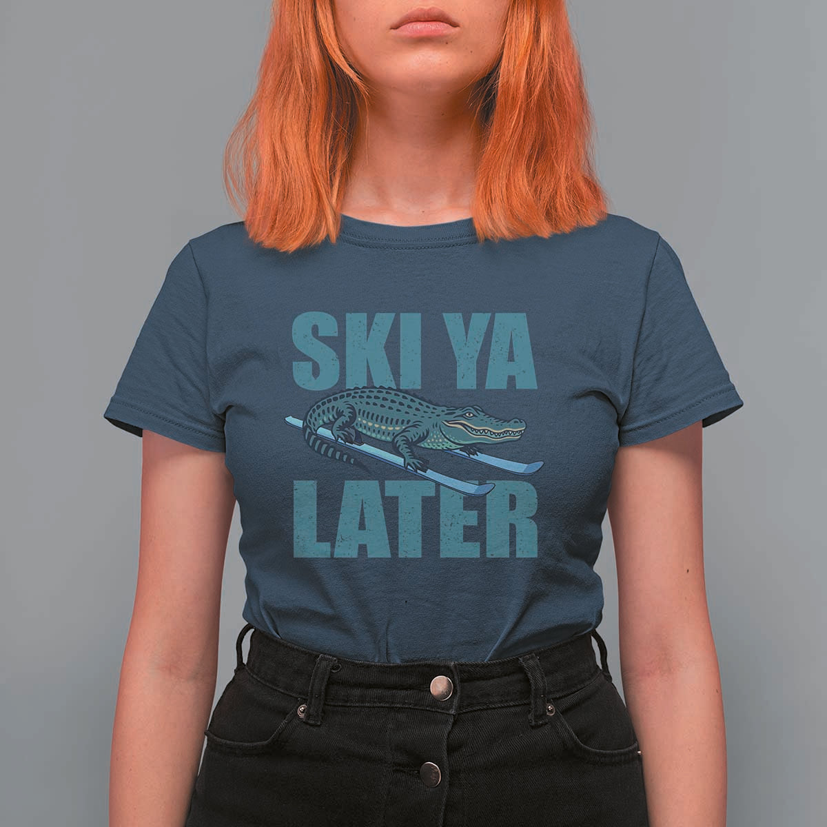 Funny Skiing Alligator T Shirt For Women Ski Ya Later Skier Winter Sport - Wonder Print Shop
