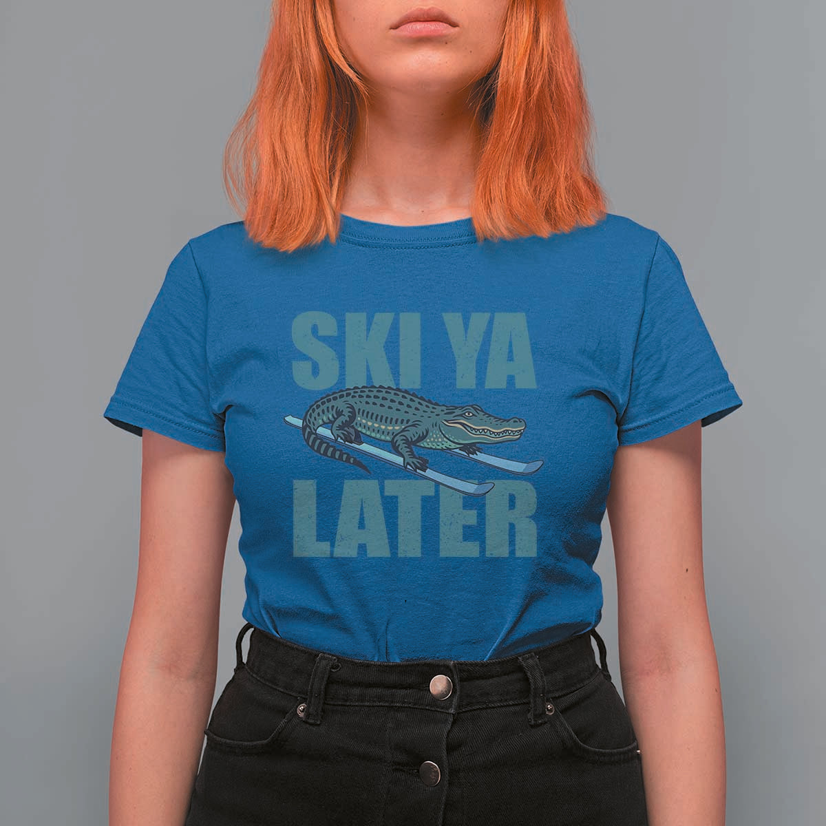 Funny Skiing Alligator T Shirt For Women Ski Ya Later Skier Winter Sport - Wonder Print Shop