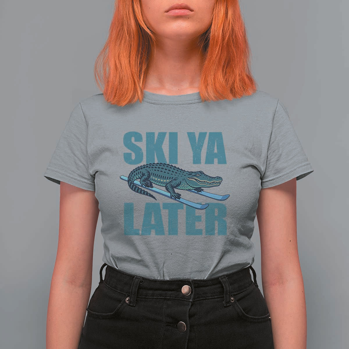 Funny Skiing Alligator T Shirt For Women Ski Ya Later Skier Winter Sport - Wonder Print Shop