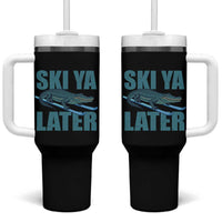 Funny Skiing Alligator Tumbler With Handle Ski Ya Later Skier Winter Sport - Wonder Print Shop