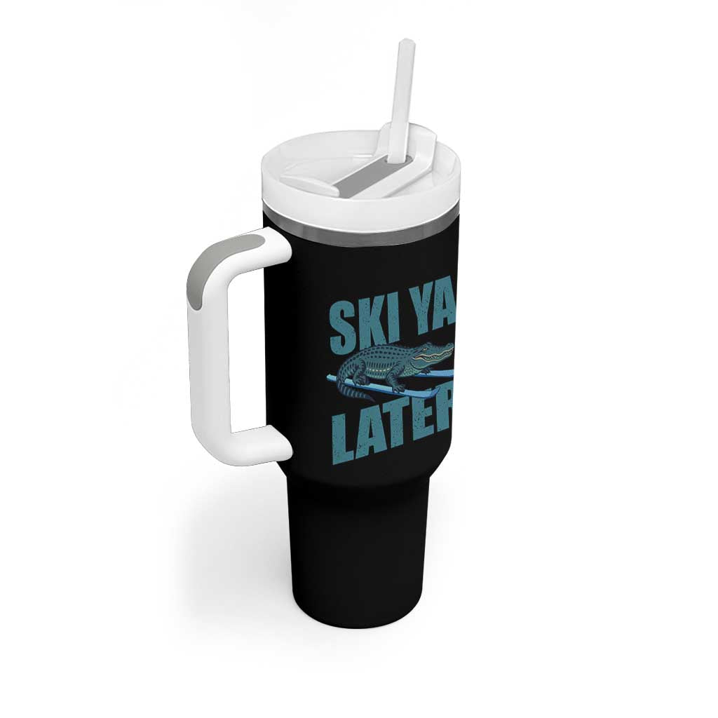 Funny Skiing Alligator Tumbler With Handle Ski Ya Later Skier Winter Sport - Wonder Print Shop