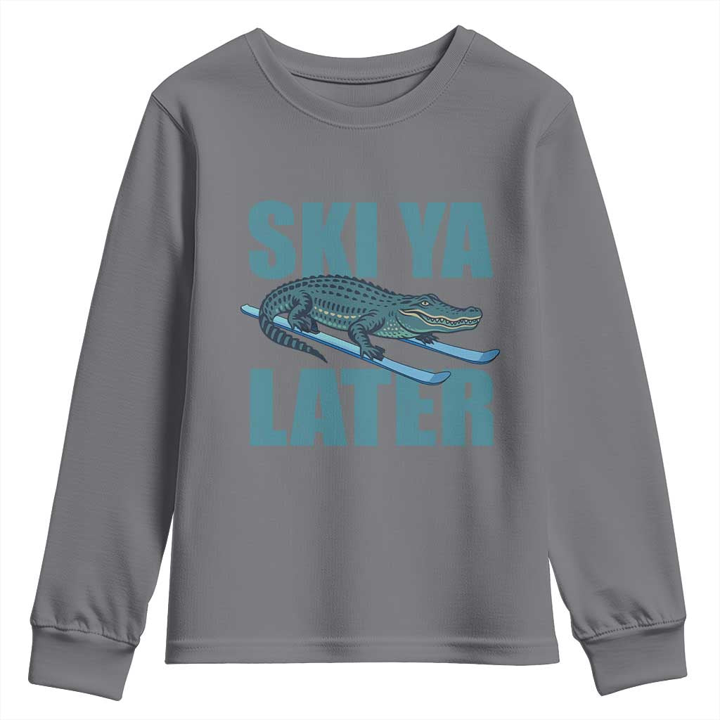Funny Skiing Alligator Youth Sweatshirt Ski Ya Later Skier Winter Sport - Wonder Print Shop