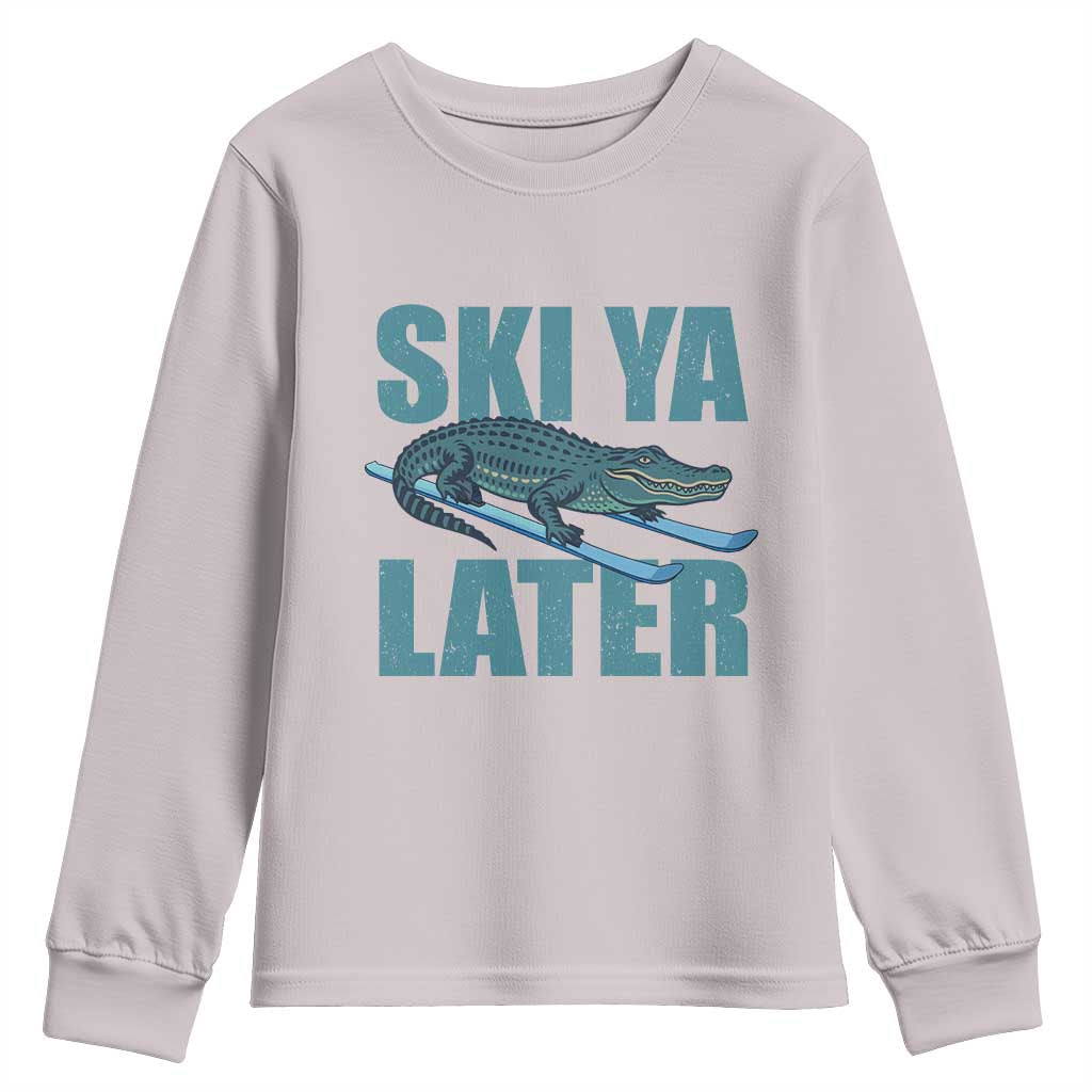 Funny Skiing Alligator Youth Sweatshirt Ski Ya Later Skier Winter Sport - Wonder Print Shop