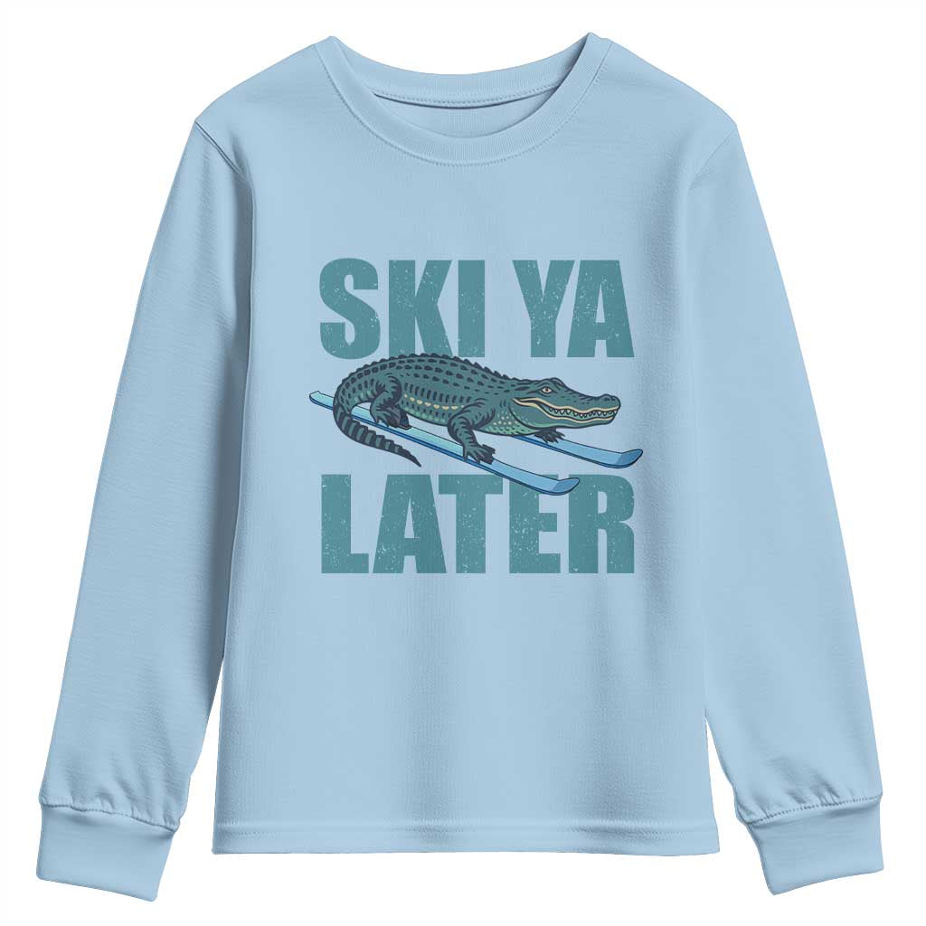 Funny Skiing Alligator Youth Sweatshirt Ski Ya Later Skier Winter Sport - Wonder Print Shop