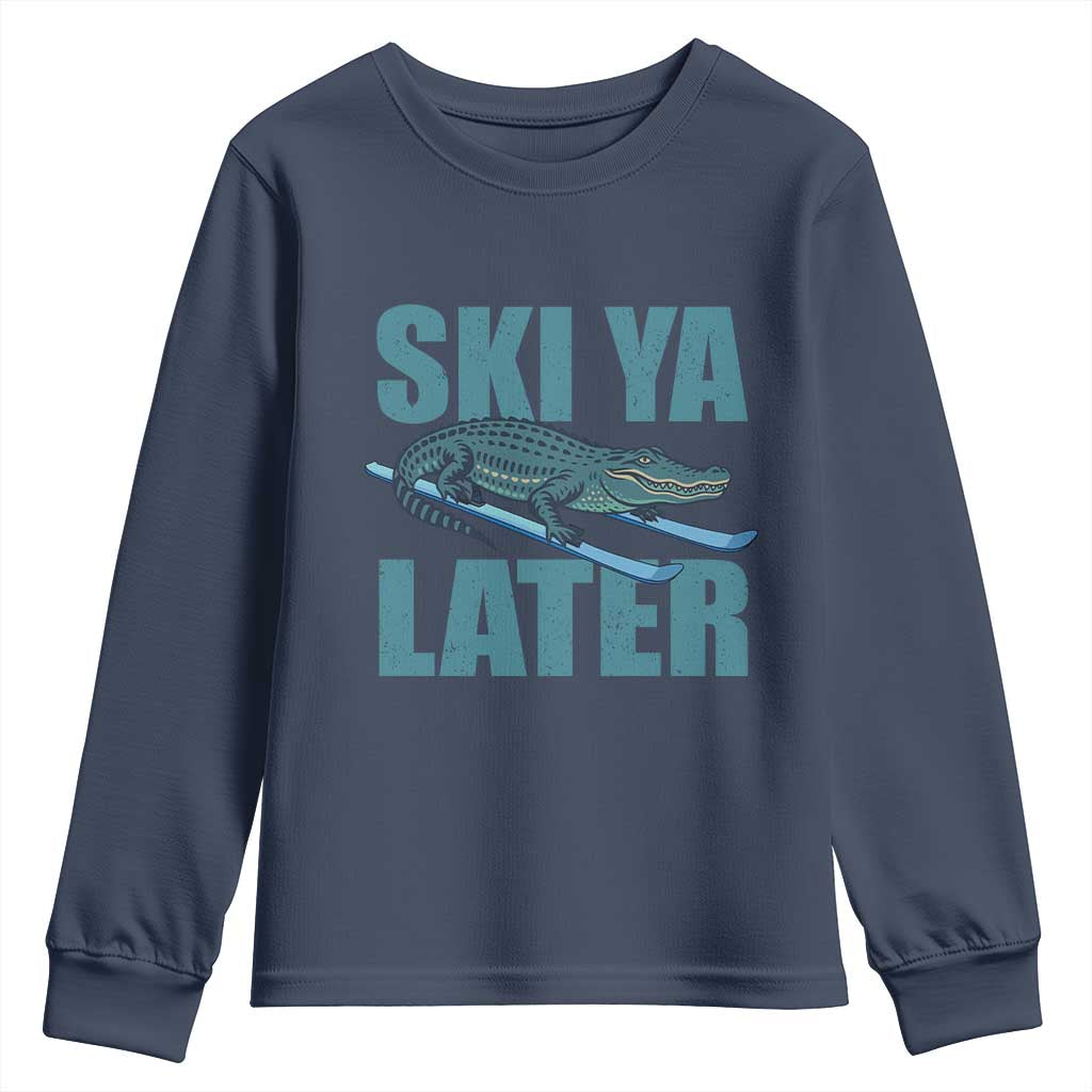 Funny Skiing Alligator Youth Sweatshirt Ski Ya Later Skier Winter Sport - Wonder Print Shop