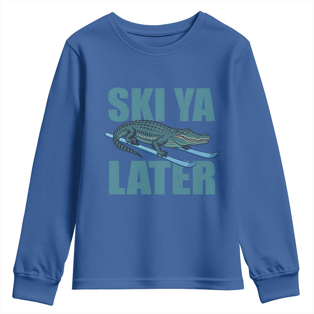 Funny Skiing Alligator Youth Sweatshirt Ski Ya Later Skier Winter Sport - Wonder Print Shop