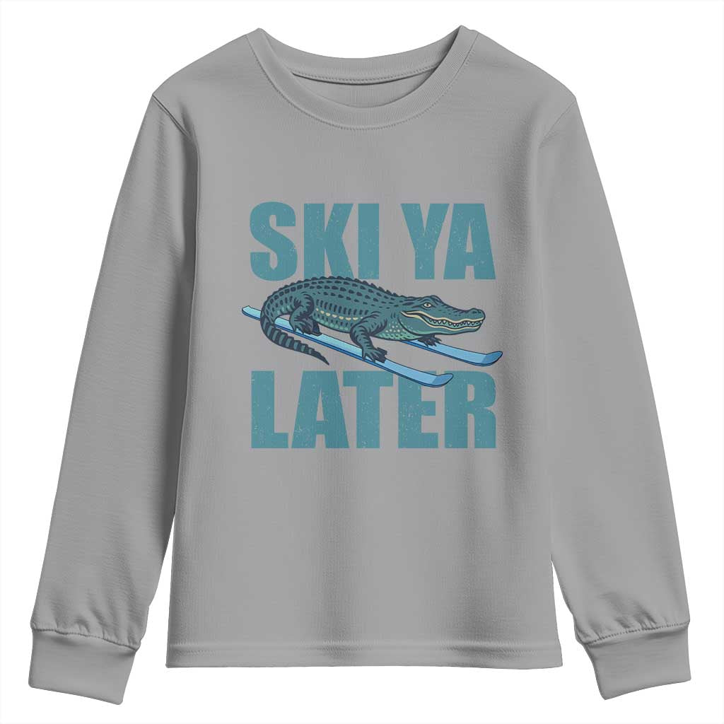 Funny Skiing Alligator Youth Sweatshirt Ski Ya Later Skier Winter Sport - Wonder Print Shop