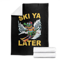 Funny Skiing Alligator Throw Blanket Ski Ya Later Skier Snow Mountain Winter Sport - Wonder Print Shop