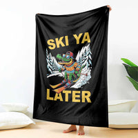 Funny Skiing Alligator Throw Blanket Ski Ya Later Skier Snow Mountain Winter Sport - Wonder Print Shop