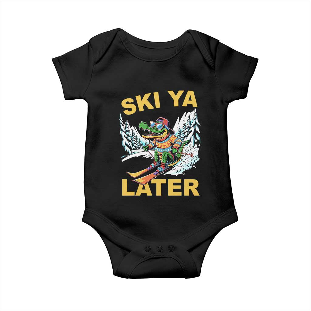 Funny Skiing Alligator Baby Onesie Ski Ya Later Skier Snow Mountain Winter Sport - Wonder Print Shop