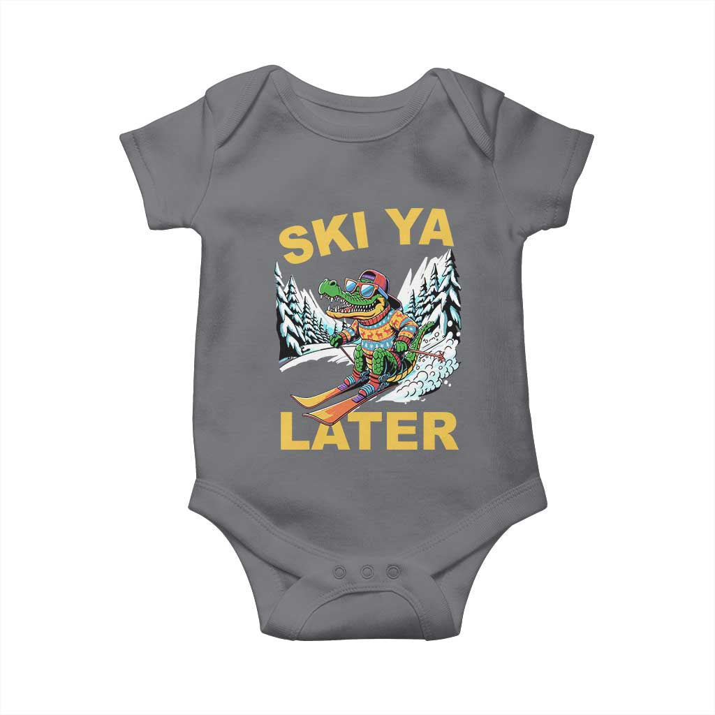 Funny Skiing Alligator Baby Onesie Ski Ya Later Skier Snow Mountain Winter Sport - Wonder Print Shop