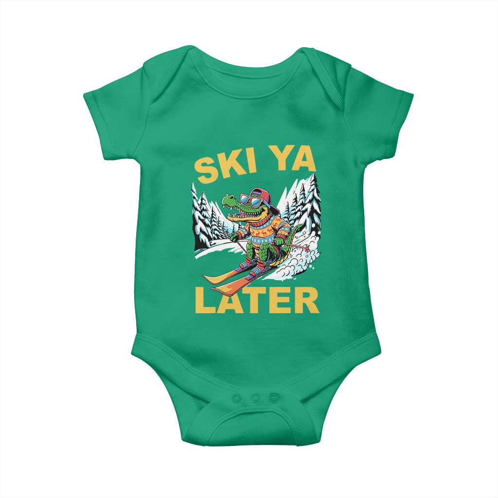 Funny Skiing Alligator Baby Onesie Ski Ya Later Skier Snow Mountain Winter Sport - Wonder Print Shop