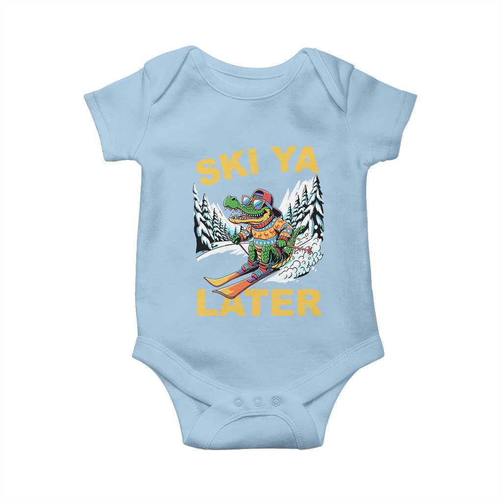Funny Skiing Alligator Baby Onesie Ski Ya Later Skier Snow Mountain Winter Sport - Wonder Print Shop