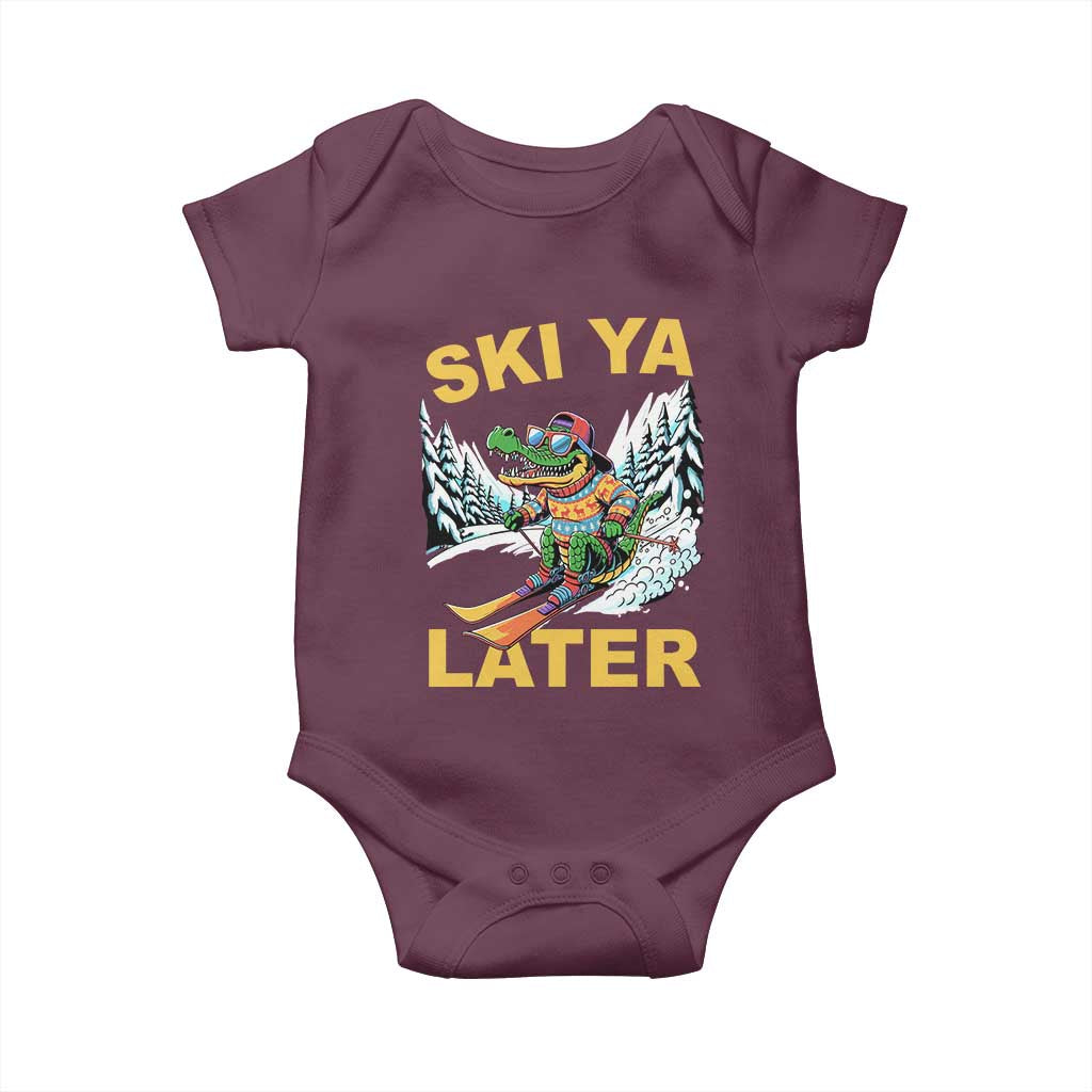 Funny Skiing Alligator Baby Onesie Ski Ya Later Skier Snow Mountain Winter Sport - Wonder Print Shop