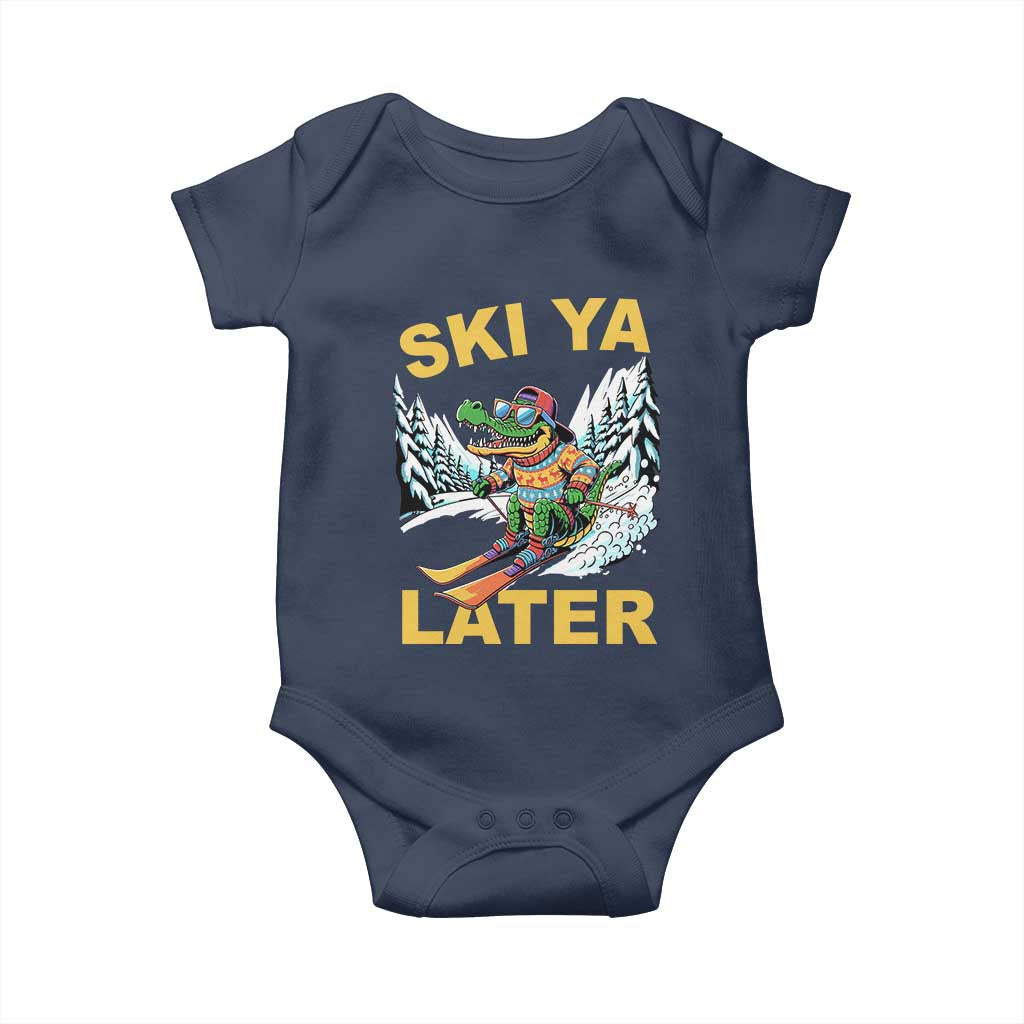 Funny Skiing Alligator Baby Onesie Ski Ya Later Skier Snow Mountain Winter Sport - Wonder Print Shop