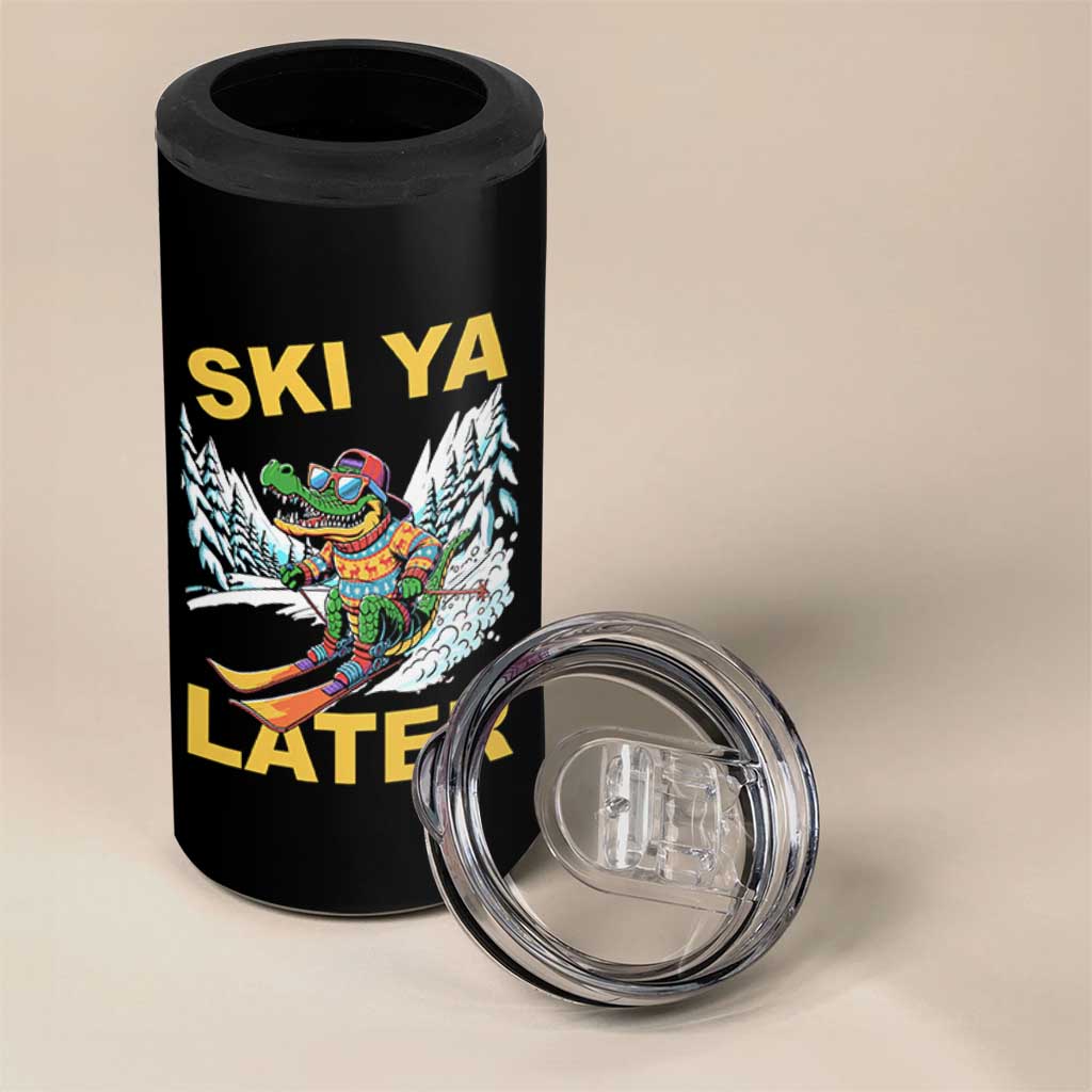 Funny Skiing Alligator 4 in 1 Can Cooler Tumbler Ski Ya Later Skier Snow Mountain Winter Sport - Wonder Print Shop
