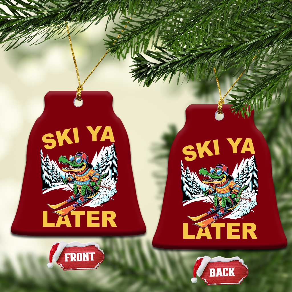 Funny Skiing Alligator Ceramic Ornament Ski Ya Later Skier Snow Mountain Winter Sport - Wonder Print Shop