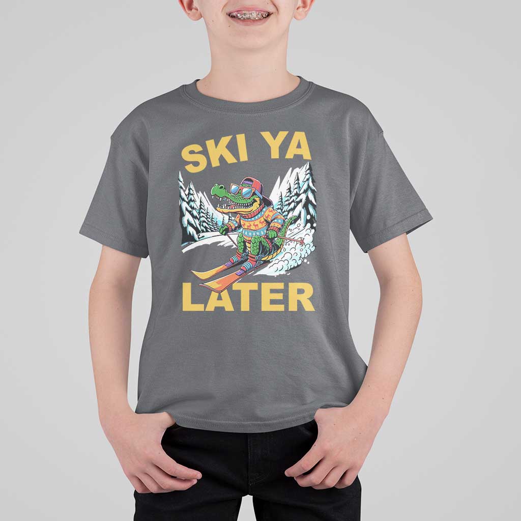 Funny Skiing Alligator T Shirt For Kid Ski Ya Later Skier Snow Mountain Winter Sport - Wonder Print Shop