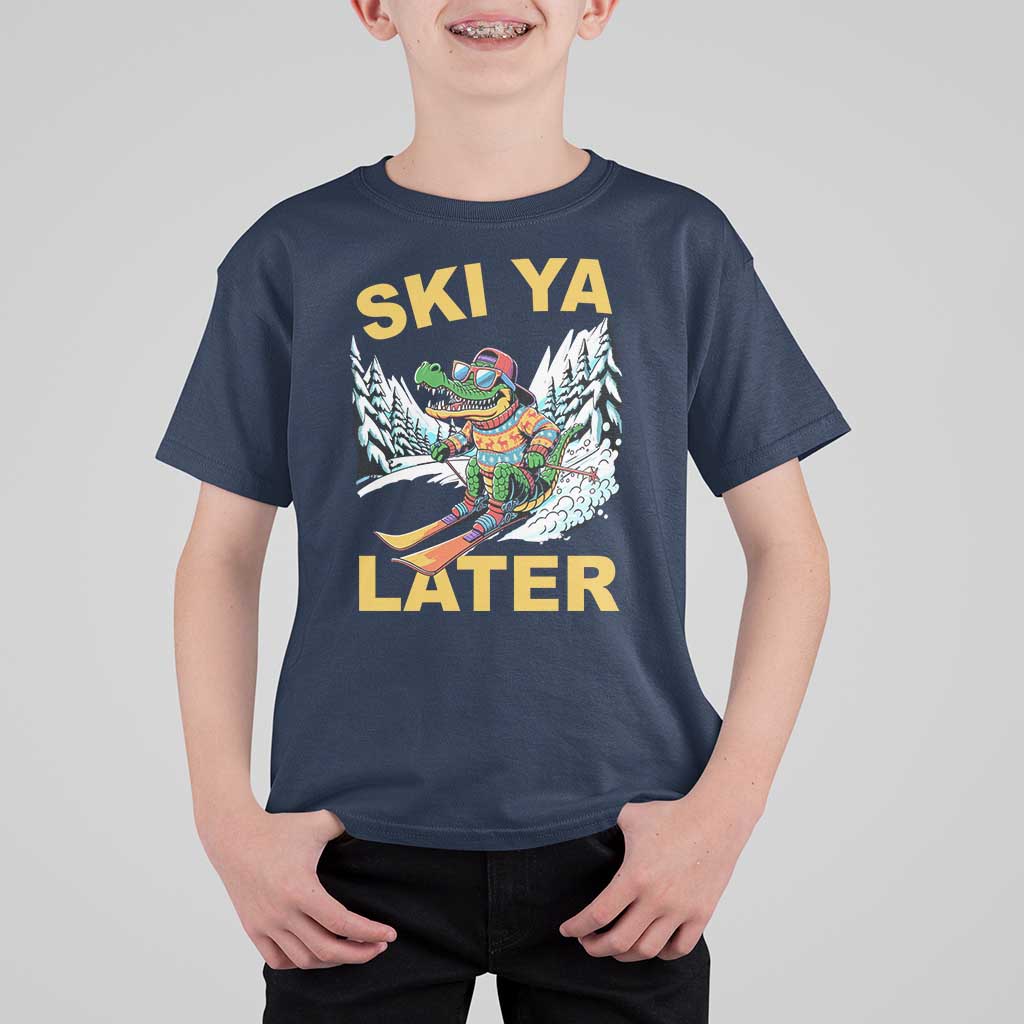 Funny Skiing Alligator T Shirt For Kid Ski Ya Later Skier Snow Mountain Winter Sport - Wonder Print Shop