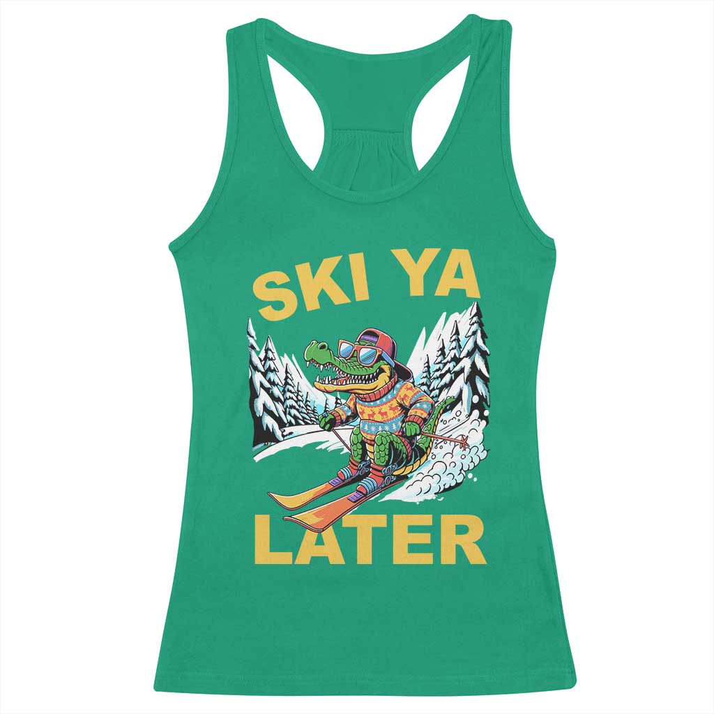 Funny Skiing Alligator Racerback Tank Top Ski Ya Later Skier Snow Mountain Winter Sport - Wonder Print Shop