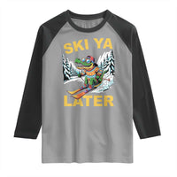 Funny Skiing Alligator Raglan Shirt Ski Ya Later Skier Snow Mountain Winter Sport - Wonder Print Shop