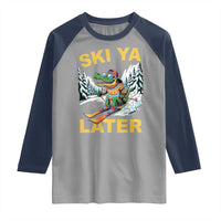 Funny Skiing Alligator Raglan Shirt Ski Ya Later Skier Snow Mountain Winter Sport - Wonder Print Shop