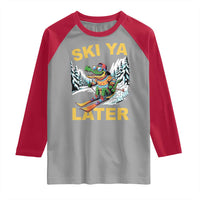 Funny Skiing Alligator Raglan Shirt Ski Ya Later Skier Snow Mountain Winter Sport - Wonder Print Shop