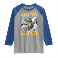 Funny Skiing Alligator Raglan Shirt Ski Ya Later Skier Snow Mountain Winter Sport - Wonder Print Shop