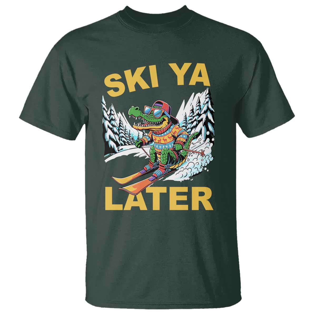 Funny Skiing Alligator T Shirt Ski Ya Later Skier Snow Mountain Winter Sport - Wonder Print Shop