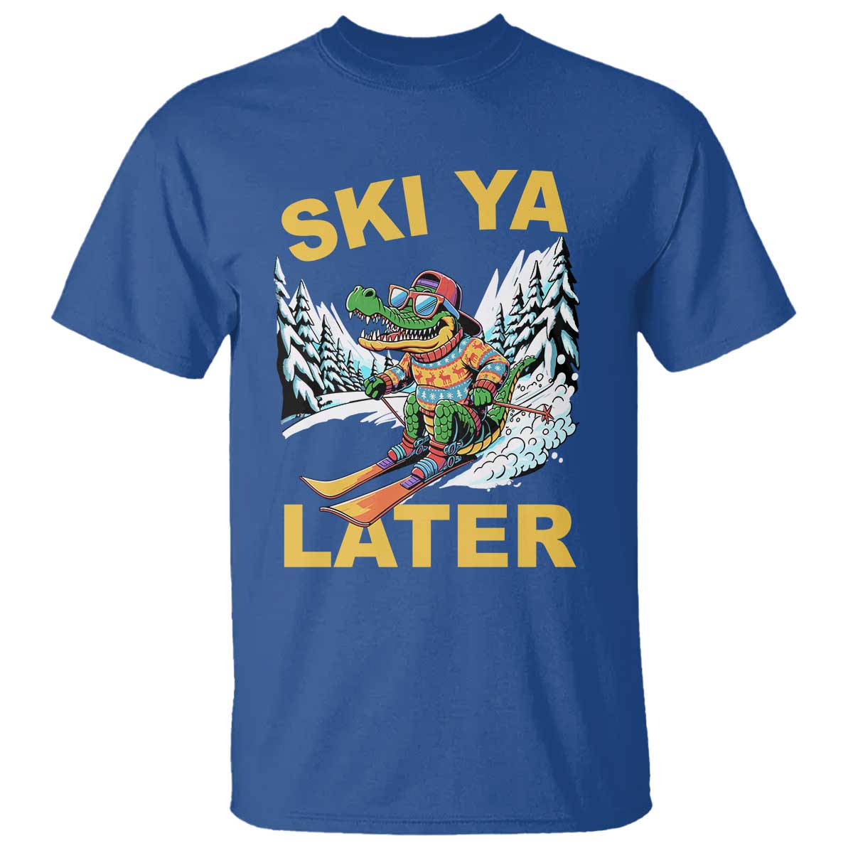 Funny Skiing Alligator T Shirt Ski Ya Later Skier Snow Mountain Winter Sport - Wonder Print Shop