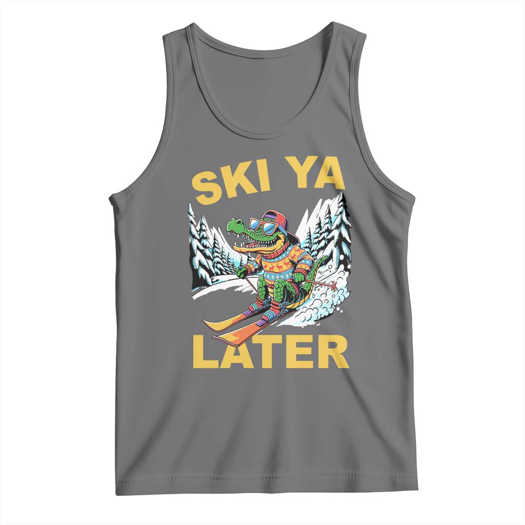 Funny Skiing Alligator Tank Top Ski Ya Later Skier Snow Mountain Winter Sport - Wonder Print Shop