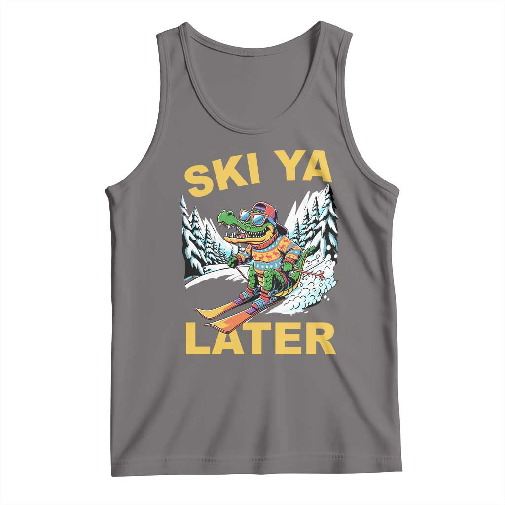 Funny Skiing Alligator Tank Top Ski Ya Later Skier Snow Mountain Winter Sport - Wonder Print Shop