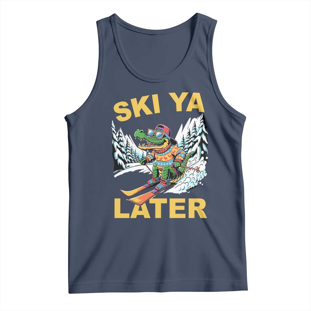 Funny Skiing Alligator Tank Top Ski Ya Later Skier Snow Mountain Winter Sport - Wonder Print Shop