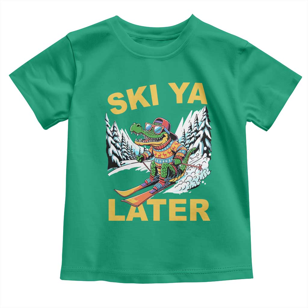 Funny Skiing Alligator Toddler T Shirt Ski Ya Later Skier Snow Mountain Winter Sport - Wonder Print Shop