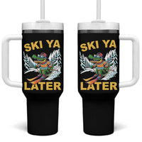 Funny Skiing Alligator Tumbler With Handle Ski Ya Later Skier Snow Mountain Winter Sport - Wonder Print Shop