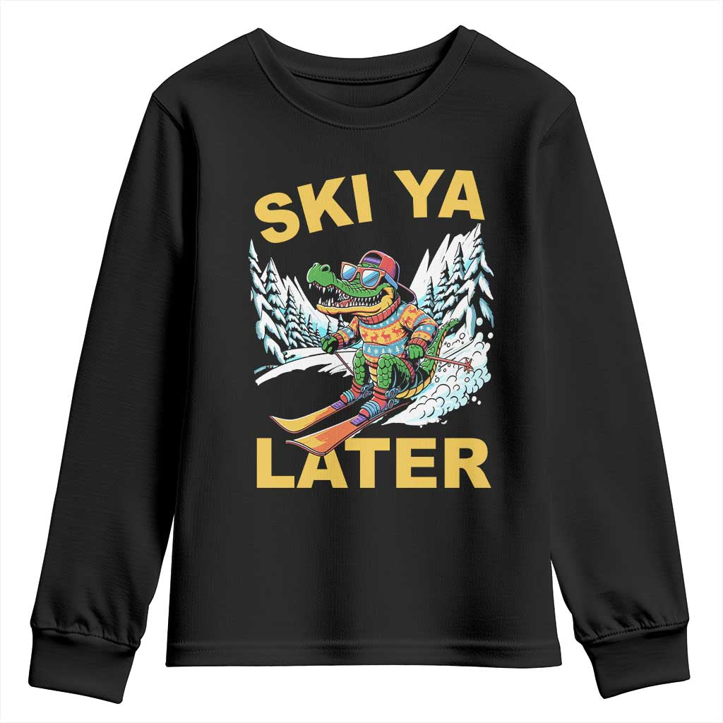 Funny Skiing Alligator Youth Sweatshirt Ski Ya Later Skier Snow Mountain Winter Sport - Wonder Print Shop