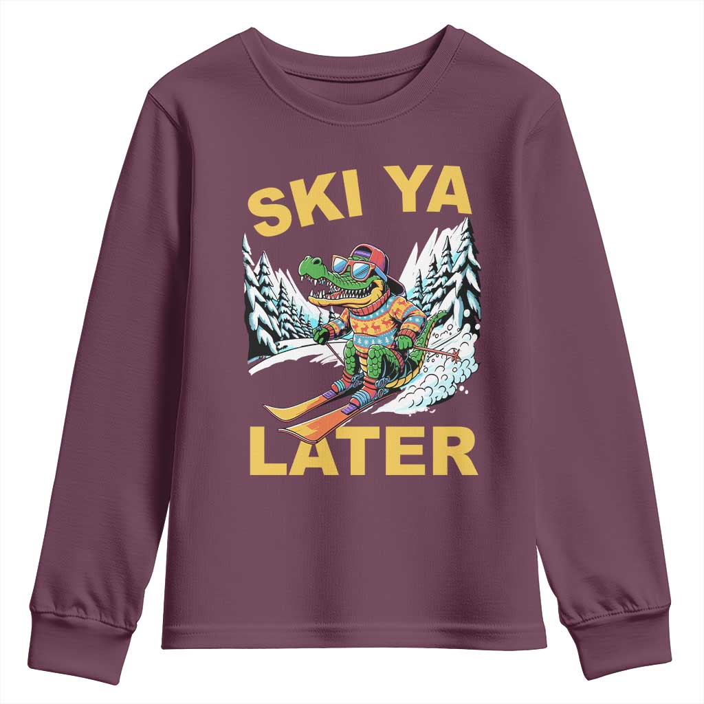 Funny Skiing Alligator Youth Sweatshirt Ski Ya Later Skier Snow Mountain Winter Sport - Wonder Print Shop