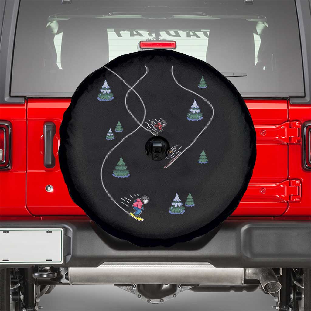 Funny Pixel Ski Snowboard Winter Sport Game Lover Spare Tire Cover - Wonder Print Shop