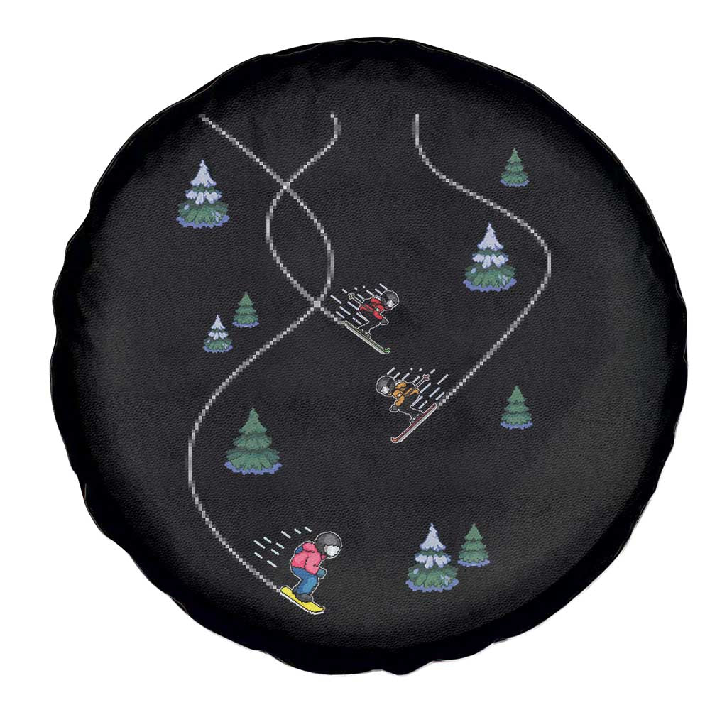 Funny Pixel Ski Snowboard Winter Sport Game Lover Spare Tire Cover - Wonder Print Shop
