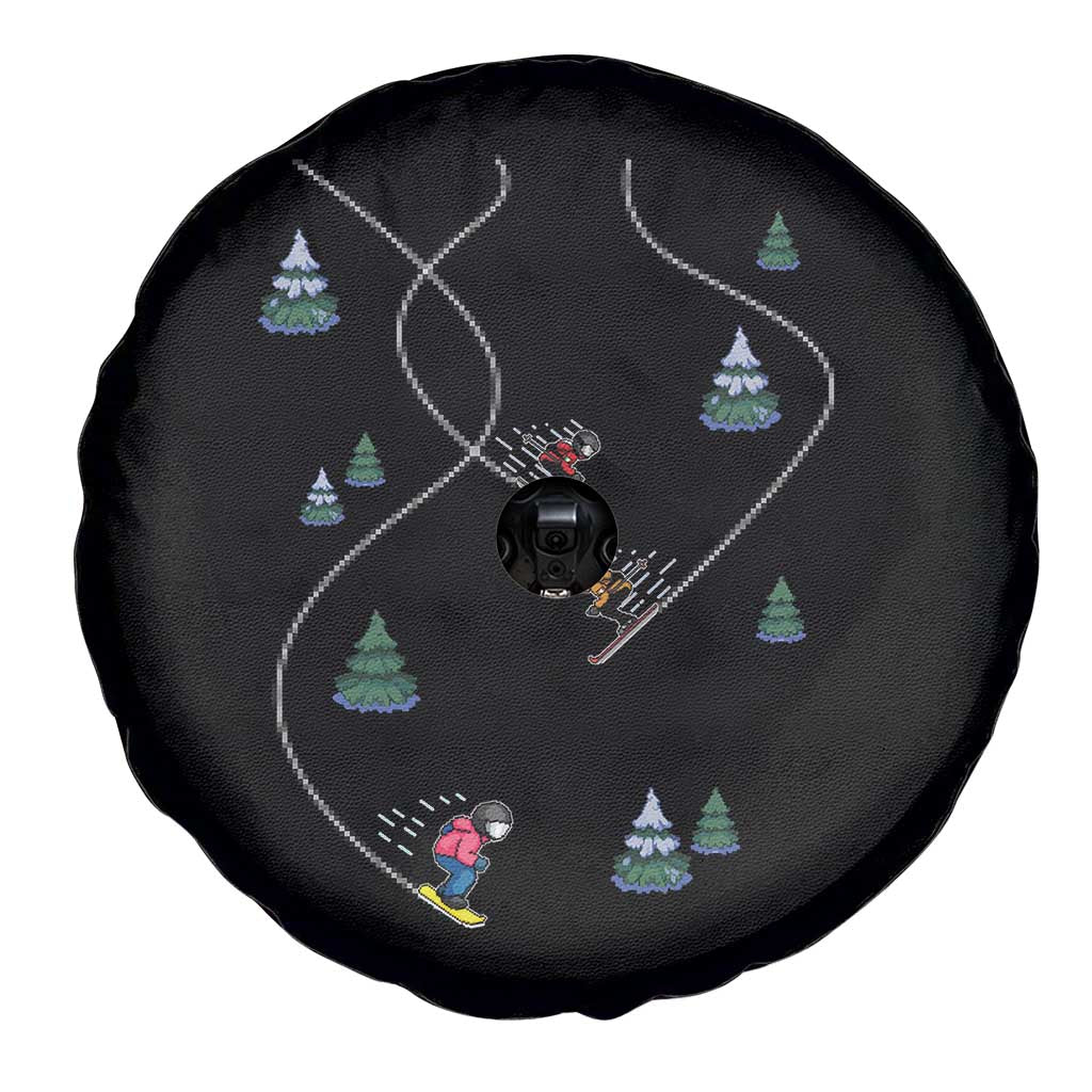 Funny Pixel Ski Snowboard Winter Sport Game Lover Spare Tire Cover - Wonder Print Shop