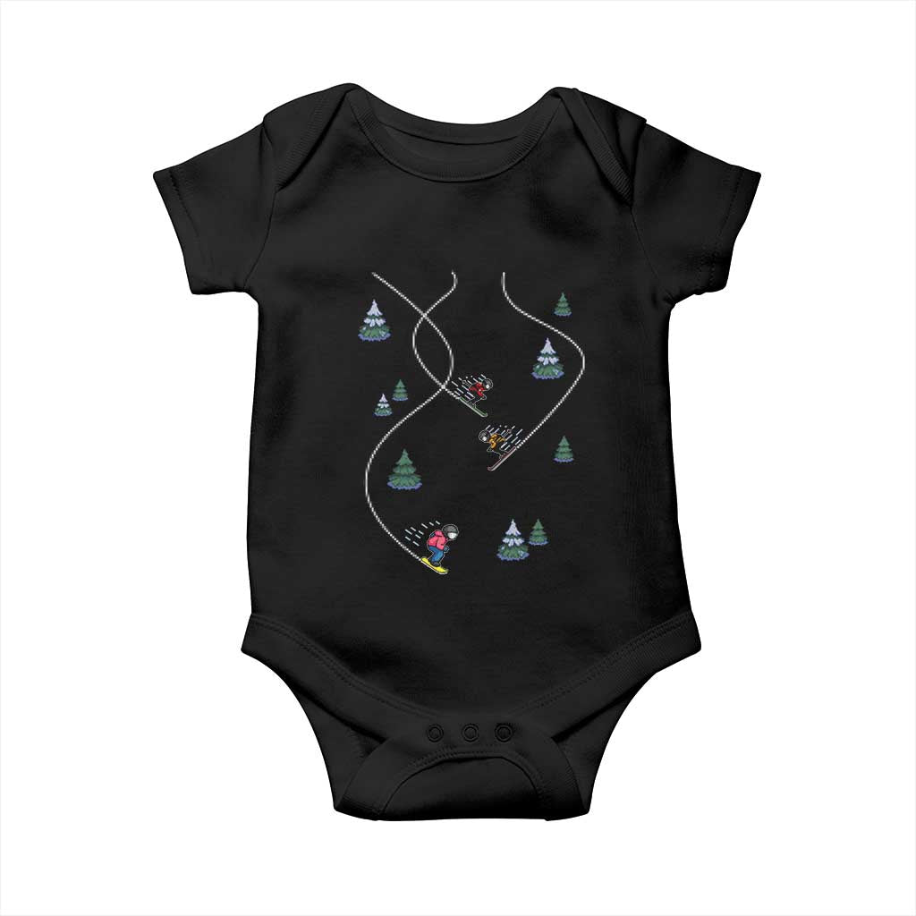 Funny Pixel Ski Snowboard Winter Sport Game Lover Baby Onesie - Wonder Print Shop
