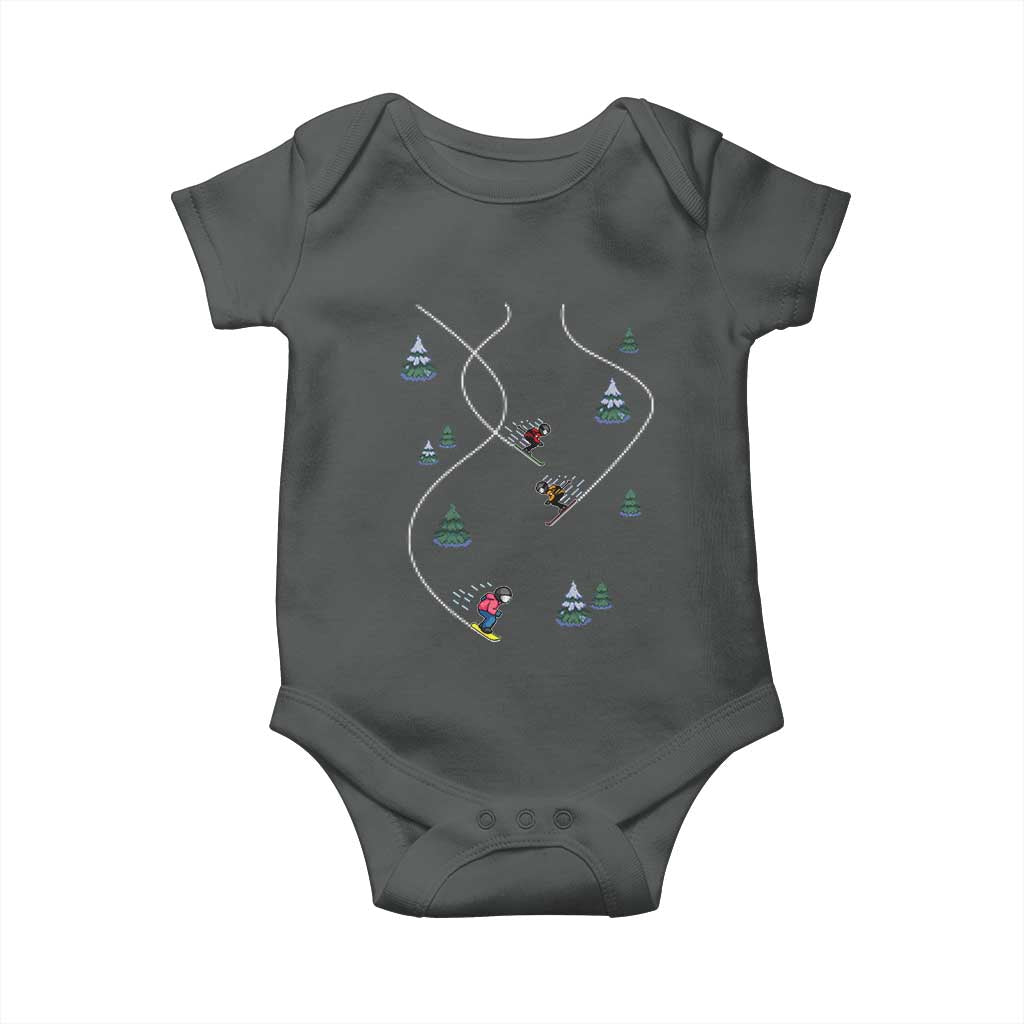 Funny Pixel Ski Snowboard Winter Sport Game Lover Baby Onesie - Wonder Print Shop